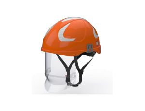 Hubix pomarańczowy hełm elektroizolacyjny z osłoną twarzy (ruchomą) W1 klasy 1 Box-test, do 20 kV AC / 1,5 kV DC SECRA H058S