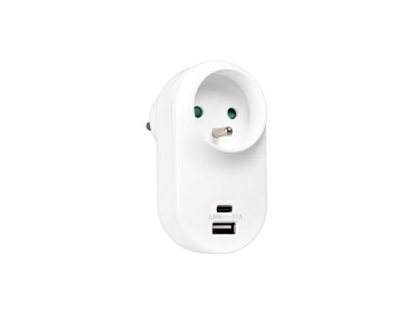 Rozgałęźnik sieciowy 1 gniazdo 2P+0 French + USB-A 2.4A + USB-C 3.0A VA0360 VAYOX