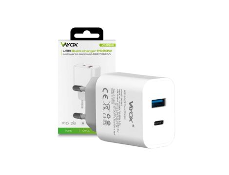 Ładowarka sieciowa USB-A + USB-C 20W biała VA0343 Vayox