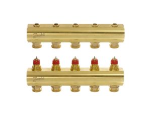 Danfoss Rozdzielacz FHF, Mosiądz, Liczba przyłączy kolektorów ogrzewania [pętle] [Max.]: 5, 10 bar - 088U0505