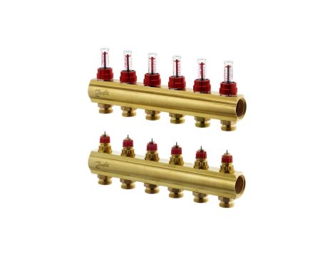 Danfoss Rozdzielacz FHF-F, Mosiądz, Liczba przyłączy kolektorów ogrzewania [pętle] [Max.]: 6, 6 bar - 088U0526