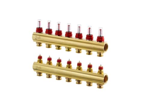 Danfoss Rozdzielacz FHF-F, Mosiądz, Liczba przyłączy kolektorów ogrzewania [pętle] [Max.]: 7, 6 bar - 088U0527