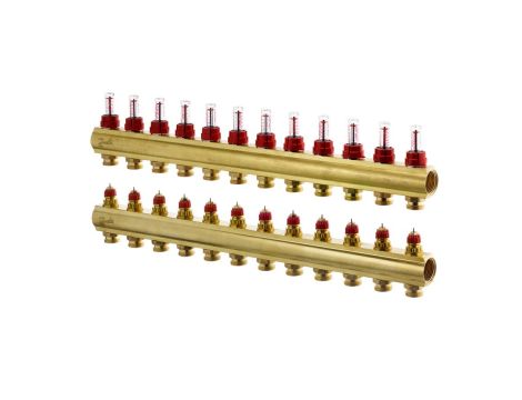 Danfoss Rozdzielacz FHF-F, Mosiądz, Liczba przyłączy kolektorów ogrzewania [pętle] [Max.]: 12, 6 bar - 088U0532