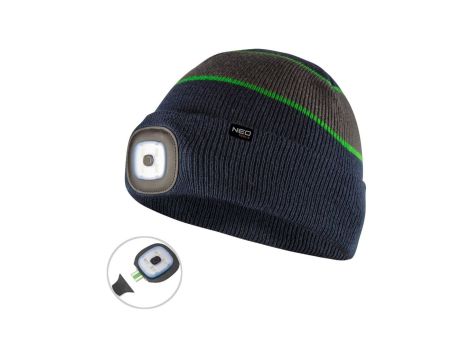 Czapka z latarką LED, granatowo-szaro-zielona PREMIUM 81-630