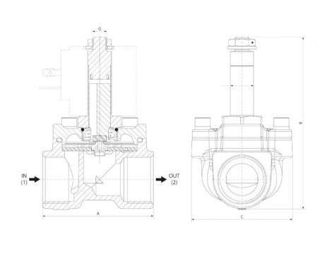 Zawór elektromagnetyczny membranowy 2/2 NC, G 1, FKM, 0-12 bar, DN25, 24V DC, normalnie zamknięty - 5