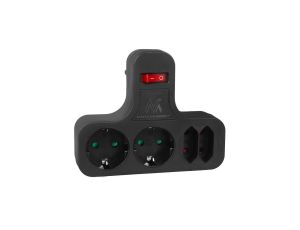 Gniazdko prądowe Maclean, poczwórne z wyłącznikiem, nóżka stabilizującą, typu schuko, 2x2.5A, 2x16A, MCE224 G/B