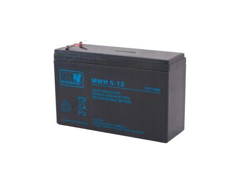 Akumulator AGM do systemów alarmowych, zasilania UPS 12V 5Ah MWH bezobsługowy (Faston 187/250) MW Power