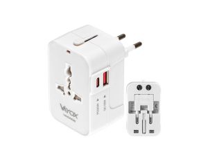 Ładowarka podróżna UK/US/EU/AU, USB-A, USB-C (PD20W) 100-240Vac 6A, 1500W VA0408 Vayox