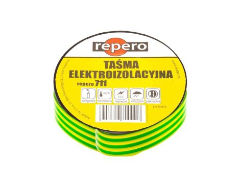 Taśma izolacyjna PVC 15mm x 10m Repero 711 żółto-zielona