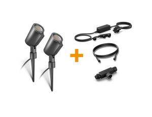 Zestaw 2x oprawa ogrodowa wbijana SPOT GARDEN 24V  LED nightmatic 7,84W 363lm 1800-4000K RGBWW  IP65  IK03 antracyt / aluminium plus zasilacz 35W plus przewód plus trójnik