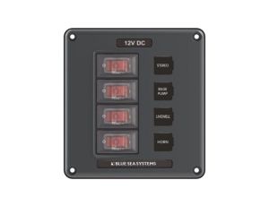 Panel Wyłączników Blue Sea – 4 obwody, wodoodporny, szary