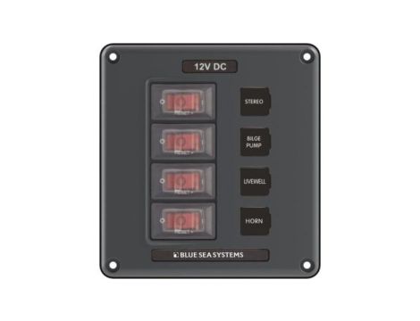 Panel Wyłączników Blue Sea – 4 obwody, wodoodporny, szary