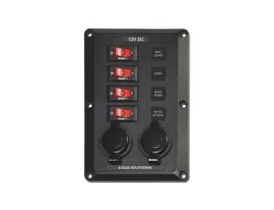 Panel Wyłączników Blue Sea BelowDeck – 4 obwody + 2 gniazda 12V