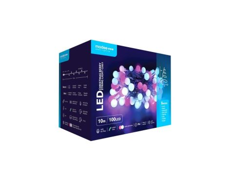Lampki choinkowe kulki modee 10m 100LED PINKCOLD ML-C2021