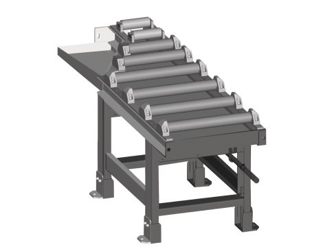 METALLKRAFT - Zmotoryzowany przenośnik rolkowy 2000x520 mm do cięcia pod kątem 60°