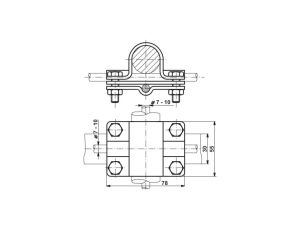 Złącze krzyżowe pręt fi26-bednarka/drut 4xM8, ocynk ogniowy
