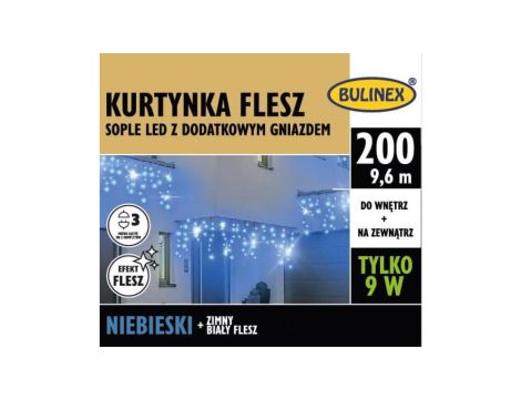 Lampki Bulinex 200led niebieskie 9,60m kurtyna sople flesz