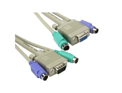 Kabel KVM, dł. 10m - Męskie złącze 10 MTR PS2, męskie SVGA - Żeńskie SVGA, męskie PS2, kolor: Szary, RS PRO