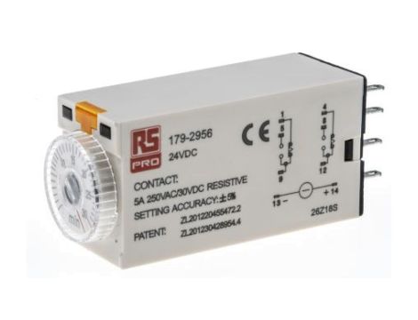 Przekaźnik czasowy zwłoczny jednofunkcyjny 1 → 30min DPDT 2-stykowy DPDT 24V dc