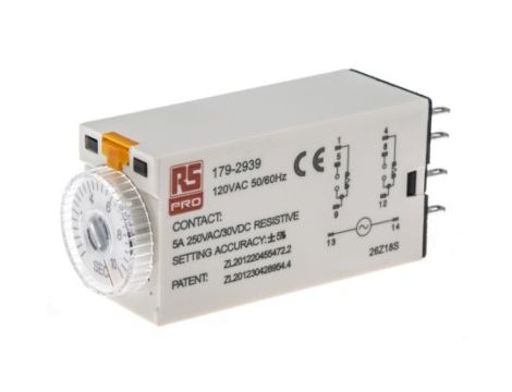 Przekaźnik czasowy zwłoczny jednofunkcyjny 0.5 → 10s DPDT 2-stykowy DPDT 110V ac