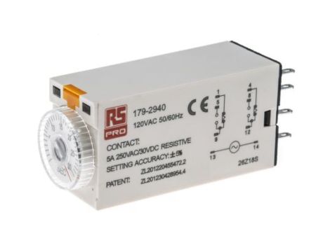 Przekaźnik czasowy zwłoczny jednofunkcyjny 1 → 30s DPDT 2-stykowy DPDT 110V ac