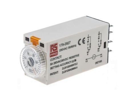 Przekaźnik czasowy zwłoczny jednofunkcyjny 0.1 → 1s DPDT 2-stykowy DPDT 230V ac