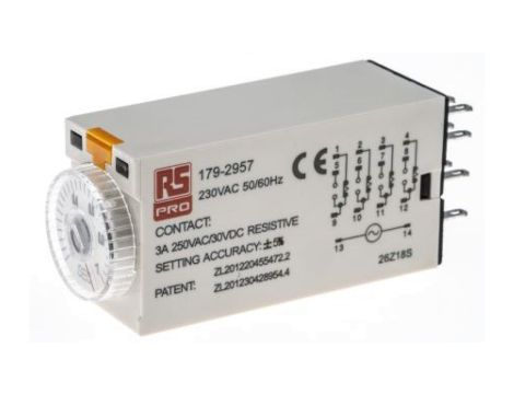 Przekaźnik czasowy zwłoczny jednofunkcyjny 0.1 → 1s 4PDT 4-stykowy 4PDT 230V ac