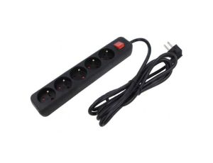 Przedłużacz sieciowy 3x1mm2 Gniazda: 5 guma czarny 1,5m 10A PS1-05E-0150-BK