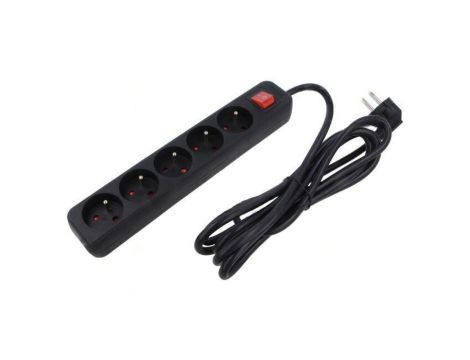 Przedłużacz sieciowy 3x1mm2 Gniazda: 5 guma czarny 1,5m 10A PS1-05E-0150-BK