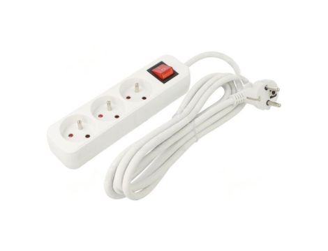 Przedłużacz sieciowy 3x1,5mm2 Gniazda: 3 guma biały 3m 10A PS1-03E-0300-W