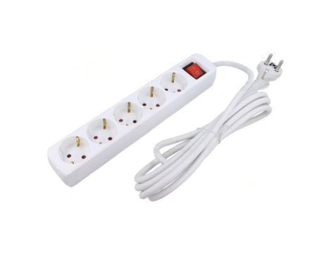 Przedłużacz sieciowy 3x1,5mm2 Schuko Gniazda: 5 guma biały 3m PS1-05F-0300-W