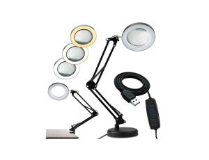 Lampka Biurkowa LED 8W CCT Kreślarska Stołowa 3x Szkło Powiększające Lupa LUCA 2 Czarna LUMILED