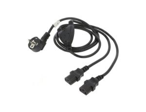 Kabel CEE 7/7 (E/F) wtyk kątowy,IEC C13 żeński x2 PVC Dł: 2m CA-C13C-13CC-0018-BK