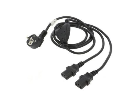 Kabel CEE 7/7 (E/F) wtyk kątowy,IEC C13 żeński x2 PVC Dł: 2m CA-C13C-13CC-0018-BK