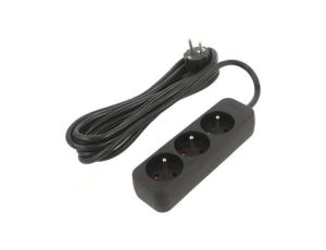 Przedłużacz sieciowy 3x1,5mm2 Gniazda: 3 guma czarny 3m 10A PS0-03E-0300-BK