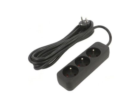 Przedłużacz sieciowy 3x1,5mm2 Gniazda: 3 guma czarny 3m 10A PS0-03E-0300-BK
