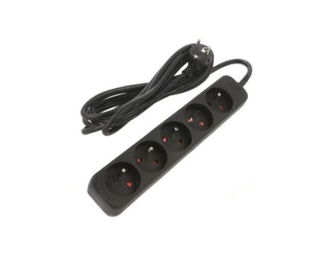 Przedłużacz sieciowy 3x1,5mm2 Gniazda: 5 guma czarny 3m 10A PS0-05E-0300-BK