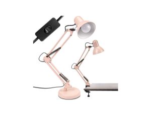 Lampka Biurkowa Kreślarska Stołowa E27 TOBI Pastelowy Różowy Lumiled + uchwyt na blat