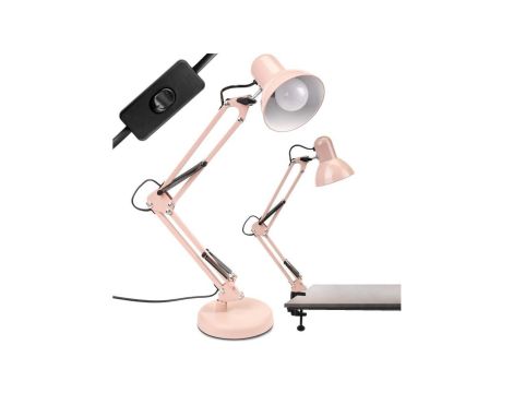 Lampka Biurkowa Kreślarska Stołowa E27 TOBI Pastelowy Różowy Lumiled + uchwyt na blat