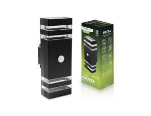 Lampa Ogrodowa Kinkiet Elewacyjny góra dół 2xGU10 Czarny Czujnik Ruchu i Zmierzchu IP54 PROTEA LUMILED