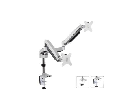 Uchwyt biurkowy na dwa monitory ze sprężyną gazową 13-32 9kg aluminium Maclean MC-765