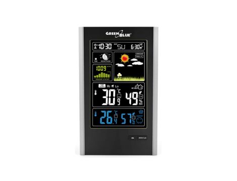Stacja pogody bezprzewodowa DCF, ciśnienie, fazy księżyca,ładowarka USB GreenBlue GB520 black GB520