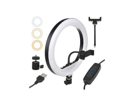 Lampa pierścieniowa 12 LED 20W Maclean Energy MCE612, możliwość zmiany barwy 3200K-5600K oraz jasności 10-100