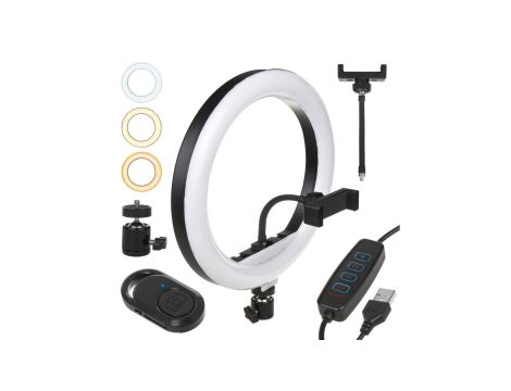 Lampa pierścieniowa 12 LED 20W Maclean Energy MCE612B, samowyzwalacz bluetooth, możliwość zmiany barwy 3200K-5600K oraz jasnoś