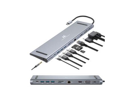 Stacja dokująca HUB USB Typ-C Maclean, HDMI / USB 3.0 / USB-C / VGA/ RJ-45 / PD (Power Delivery), aluminiowa obudowa, MCTV-850