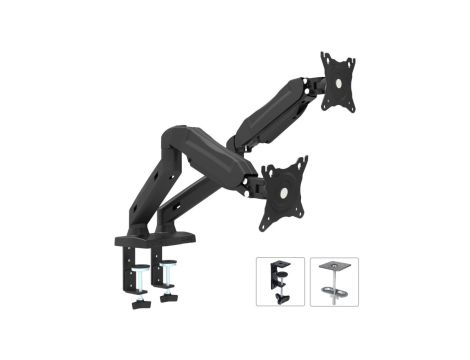 Uchwyt na 2 monitory Maclean, sprężyna gazowa, 13-27, 8kg x2 kg, czarny, MC-861