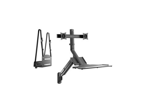 Uchwyt ścienny na dwa monitory i klawiaturę Maclean, sprężyna gazowa z uchwytem na komputer, do monitorów 17 ~ 27, MC-633