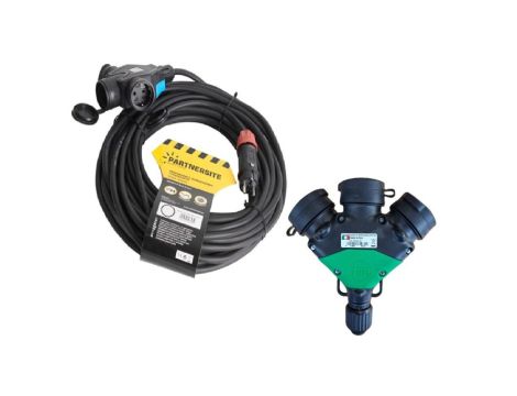 Przedłużacz jednofazowy 10m z rozgałęźnikiem 3-gniazdowym, przewód H07RN-F 3x2,5mm2 IP44 17070