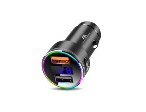 Ładowarka samochodowa Maclean, z wyświetlaczem, aluminiowa, voltomierz, USB 1x QC 3.0, USB 1x 5V/2.4A, RGB LED, MCE375