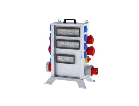 Rozdzielnica budowl. elTOWER-L W63-012209 v3 IP44 wtyk CEE63A gn: 9xGK 230V 16A 2xCEE16A 2xCEE 32A 1xCEE63A 5xRCCB 6kA, 58427312